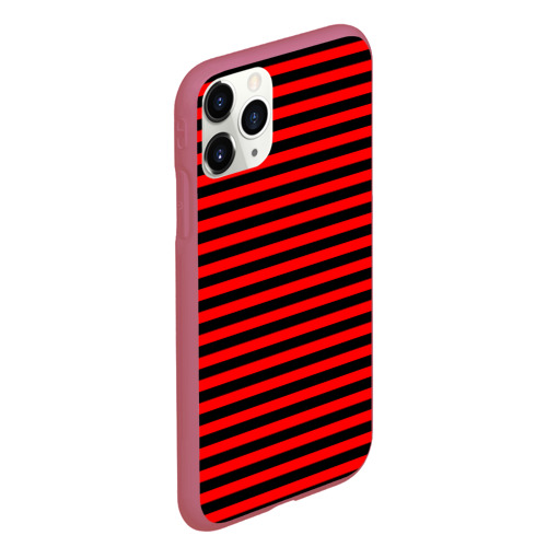 Чехол для iPhone 11 Pro Max матовый с принтом Черно-красные полосы, вид сбоку #3
