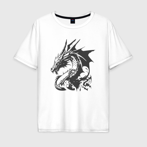 Мужская футболка хлопок Oversize Скандинавский дракон викингов, цвет белый