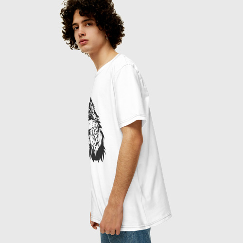 Мужская футболка хлопок Oversize с принтом Волк Фенрир рагнарек, вид сбоку #3