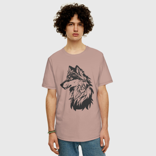 Мужская футболка хлопок Oversize Волк Фенрир рагнарек, цвет пыльно-розовый - фото 3