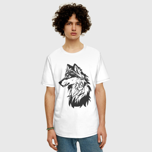 Мужская футболка хлопок Oversize с принтом Волк Фенрир рагнарек, фото на моделе #1