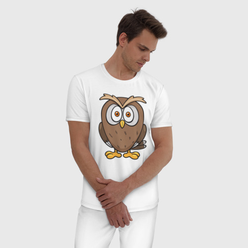 Мужская пижама хлопок Милая сова, цвет белый - фото 3