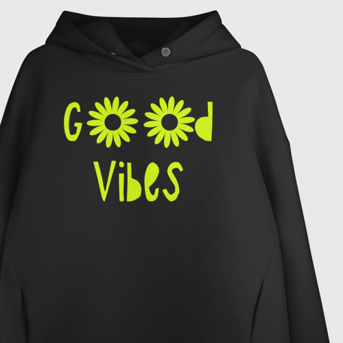 Женское худи Oversize хлопок Flowers - Good vibes, цвет черный - фото 3