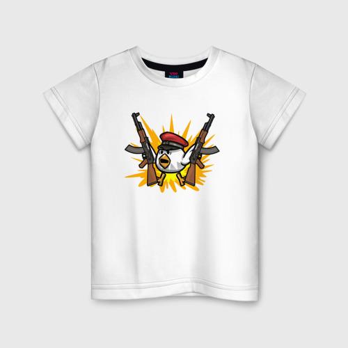 Детская футболка из хлопка с принтом Взрывной цыпленок, вид спереди №1