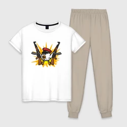 Женская пижама с белой футболкой хлопок Взрывной цыпленок