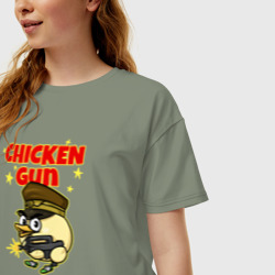 Женская футболка хлопок Oversize Chicken Gun - игра - фото 2