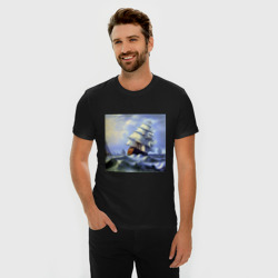 Мужская футболка хлопок Slim Корабль плывет по бушующему морю - фото 2