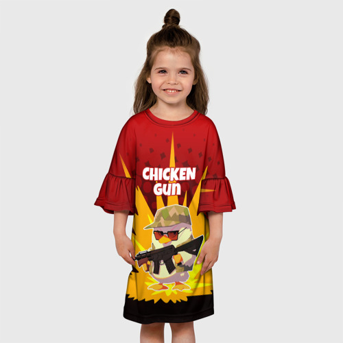 Детское платье 3D с принтом Chicken Gun - спецназ, вид сбоку #3