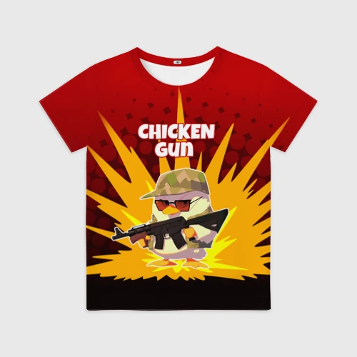 Детская футболка 3D с принтом Chicken Gun - спецназ, вид спереди #2