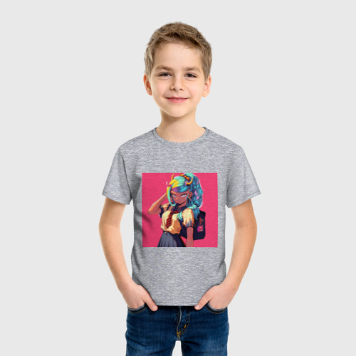 Детская футболка хлопок с принтом Школьница-демон, фото на моделе #1