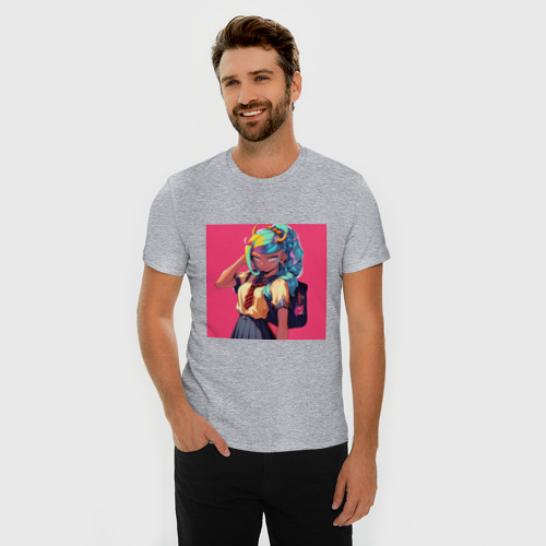 Мужская футболка хлопок Slim Школьница-демон, цвет меланж - фото 3
