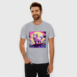 Мужская футболка хлопок Slim Аниме собака в неоновом свете - фото 2