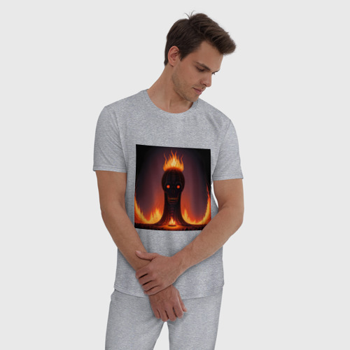 Мужская пижама хлопок Тотем в форме черепа в огне, цвет меланж - фото 3