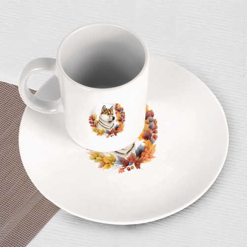 Набор: тарелка + кружка Осень: японская акита - фото 3