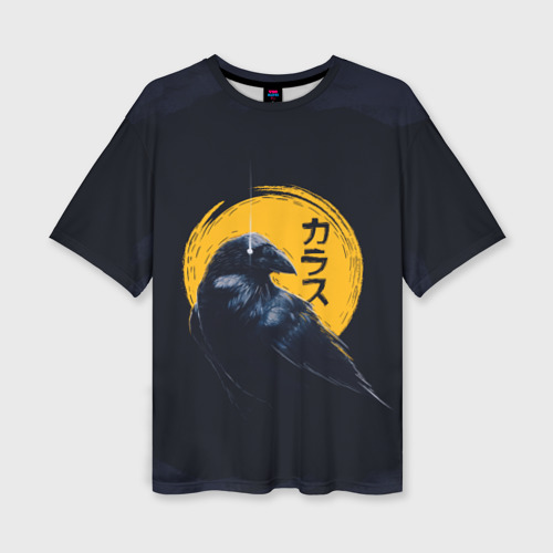 Женская футболка oversize 3D Raven and moon, цвет 3D печать