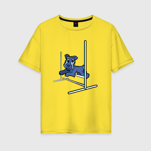 Женская футболка хлопок Oversize с принтом Собака прыгает, вид спереди #2