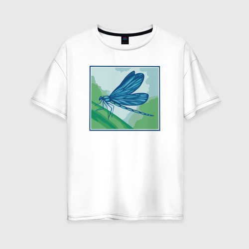 Женская футболка хлопок Oversize Blue dragonfly, цвет белый