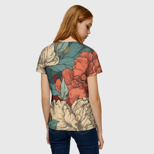 Женская футболка 3D Цветущие пионы, цвет 3D печать - фото 4
