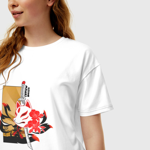 Женская футболка хлопок Oversize Nine tailed fox, misaki kitsune, цвет белый - фото 3
