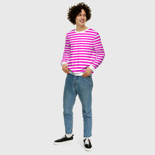 Мужской свитшот 3D Ярко-розовые полосы, цвет белый - фото 5