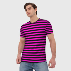 Мужская футболка 3D Черно-розовые Эмо полосы - фото 2