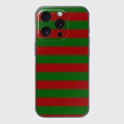 Чехол для iPhone 15 Pro Max силиконовый с защитой камеры Красно-зеленые полоски