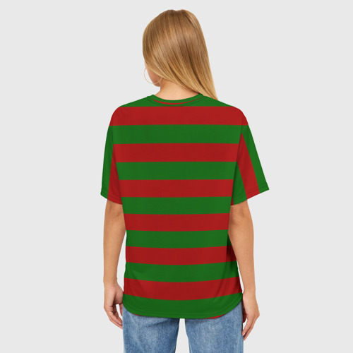 Женская футболка oversize 3D Красно-зеленые полоски, цвет 3D печать - фото 4