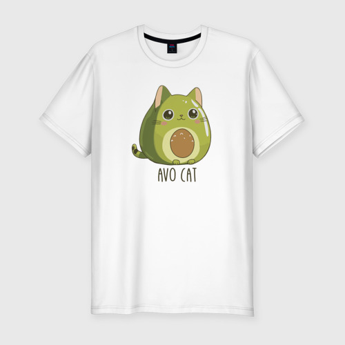 Мужская футболка хлопок Slim с принтом Avo сat  авокадо кот, вид спереди #2