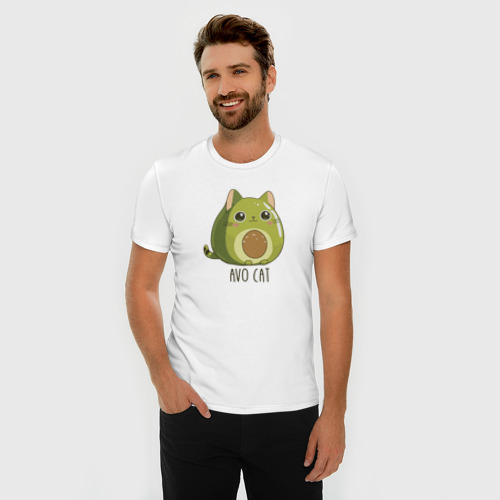 Мужская футболка хлопок Slim с принтом Avo сat  авокадо кот, фото на моделе #1