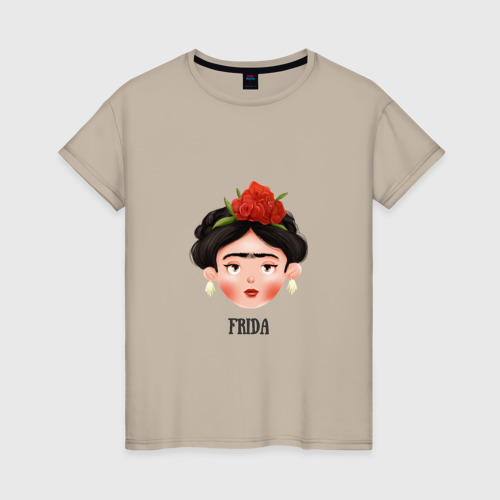 Женская футболка хлопок Фрида портрет, цвет миндальный