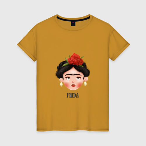 Женская футболка хлопок Фрида портрет, цвет горчичный