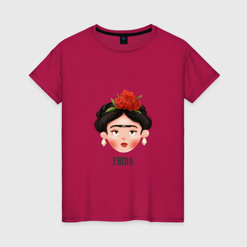 Женская футболка хлопок Фрида портрет, цвет маджента