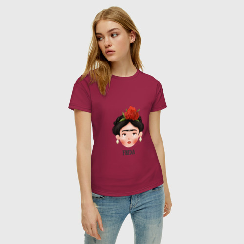 Женская футболка хлопок Фрида портрет, цвет маджента - фото 3