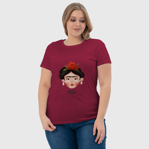 Женская футболка хлопок Фрида портрет, цвет маджента - фото 6