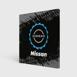 Холст квадратный Nissan в стиле Top Gear со следами шин на фоне