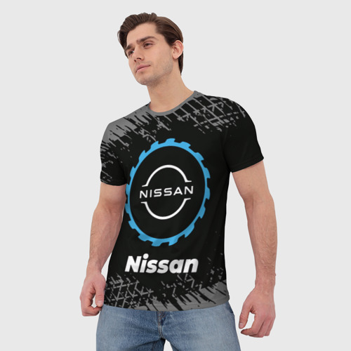 Мужская футболка 3D Nissan в стиле Top Gear со следами шин на фоне, цвет 3D печать - фото 3