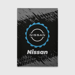 Обложка для автодокументов Nissan в стиле Top Gear со следами шин на фоне