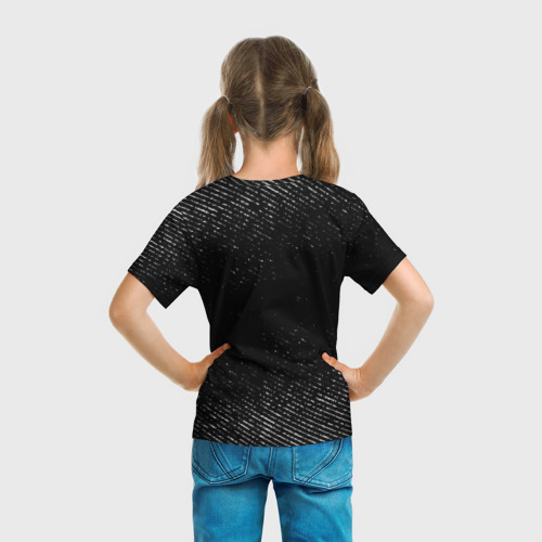 Детская футболка 3D с принтом Half-Life с потертостями на темном фоне, вид сзади #2