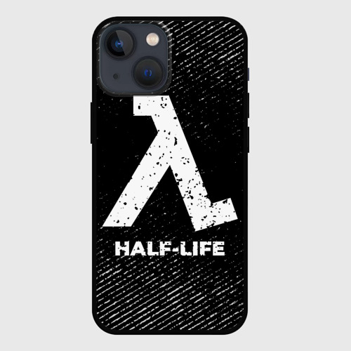 Чехол для iPhone 13 mini с принтом Half-Life с потертостями на темном фоне, вид спереди #2