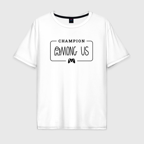 Мужская футболка хлопок Oversize Among Us gaming champion: рамка с лого и джойстиком, цвет белый