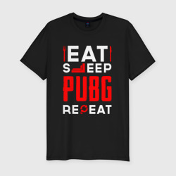 Мужская футболка хлопок Slim Надпись eat sleep PUBG repeat