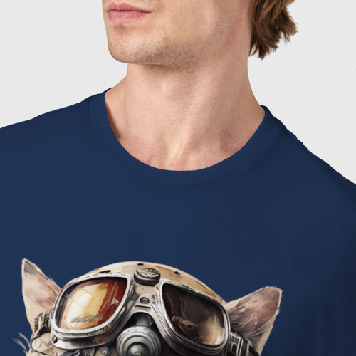 Мужская футболка хлопок с принтом Кот пилот в каске, фото #4