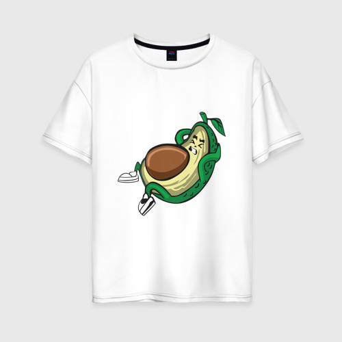 Женская футболка оверсайз из хлопка с принтом Авокадо и  пресс зож, вид спереди №1