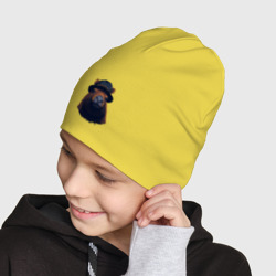Шапка с принтом Портрет капибары в шляпе для ребенка, вид на модели спереди №3. Цвет основы: желтый
