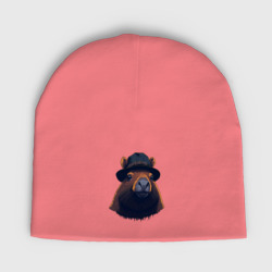 Детская шапка демисезонная Портрет капибары в шляпе