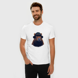 Мужская футболка хлопок Slim Портрет капибары в шляпе - фото 2