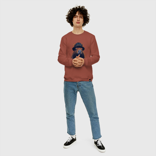 Мужской свитшот хлопок Портрет капибары в шляпе, цвет кирпичный - фото 5