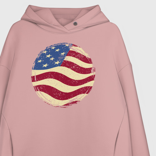 Женское худи Oversize хлопок Flag USA, цвет пыльно-розовый - фото 3