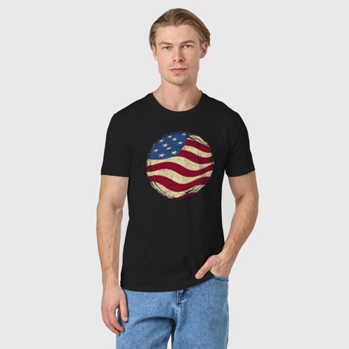 Мужская футболка хлопок Flag USA, цвет черный - фото 3