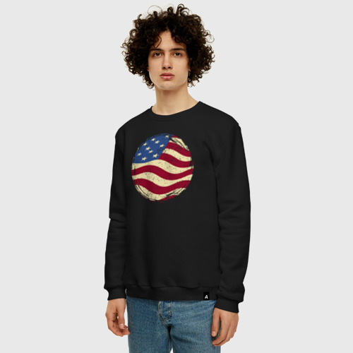 Мужской свитшот хлопок Flag USA, цвет черный - фото 3